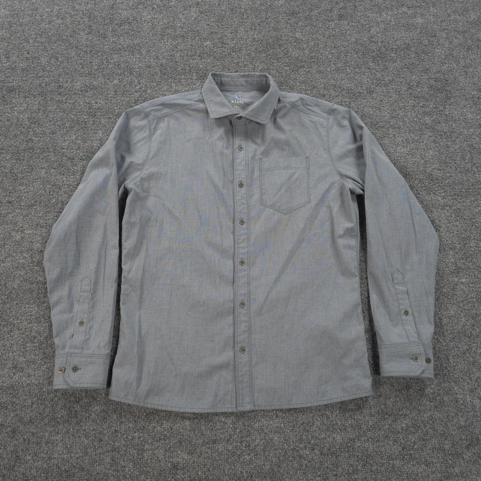 Kuhl Shirt Mens Small Gray Striped Karib Stretch Hiking Performance Outdoors