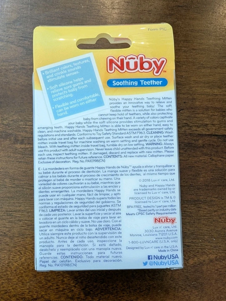 Nuby Happy Hands Grey Silicone Teething Mitten Chewy Toy Teether Mitt BPA Free - Image 3 of 4