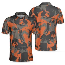 Orange Camouflage Golf Polo Shirt Golfer Men's