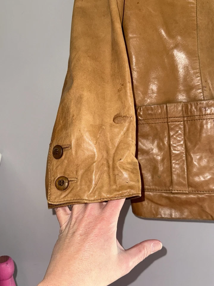 Abrigo chaqueta de cuero vintage Skin Gear para mujer dos botones marrón suave retro mediano Foto 4 de 4