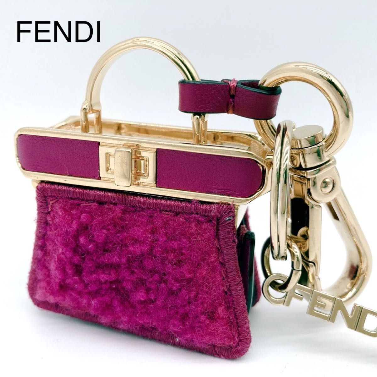 RARE FENDI Peekaboo Key Case in Sheepskin with Rose Charm & Bag Shape  