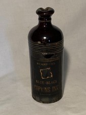 c1890s Standard Blue Black Copying Ink Stoneware Master Ink Bottle with Label