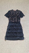 Women Oasis Black Fringed Lace Dress 1920 Flapper Style Size 6 Used 