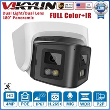 VIKYLIN 4MP 180° Panoramic Security Turret IP Camera Dual lens Full Color+IR POE