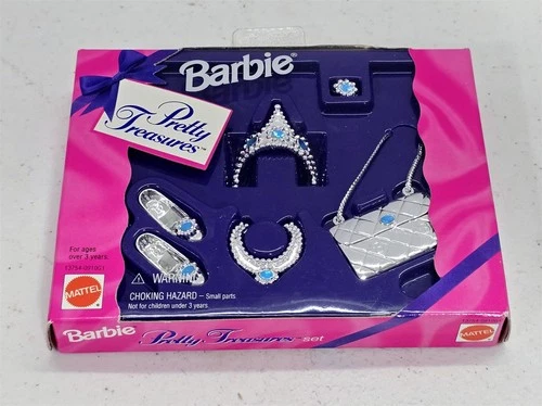 T-202 VINTAGE 1990'S MATTEL BARBIE PRETTY TREASURES JEWELRY SET MINT IN BOX