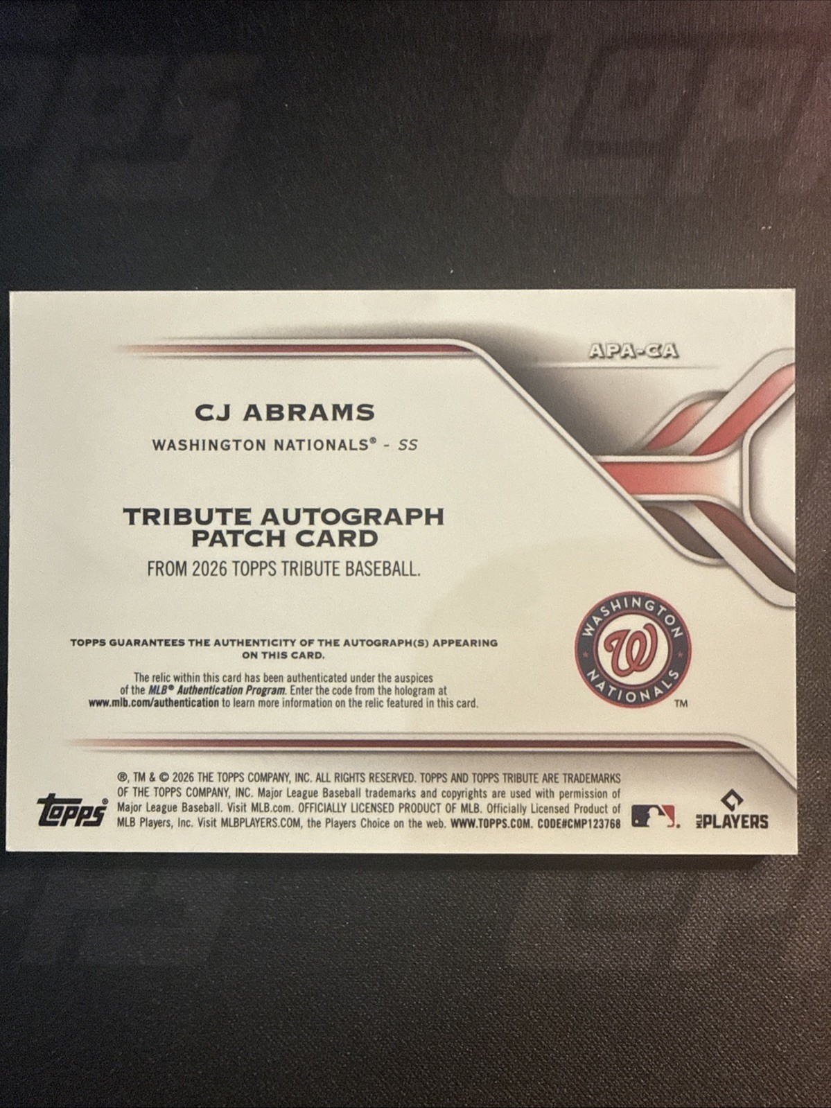 2026 Topps Tribute Game Used Auto Relic Cj Abrams/35 view 2
