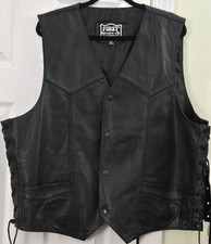 Men's Biker Vest: First Mfg, Leather, Size50, Adj Side Laces, Lined, NWOT