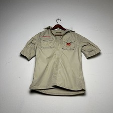 Boy Scouts Of America Khaki Button-Up Patches Shirt Youth Large USA Uniform