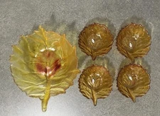 Blenko 838L and Four 838s Cabbage Leaf Bowls Five Piece Set Antique Yellow Gold