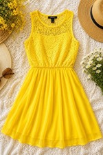 Forever 21 Yellow Lace Chiffon Sleeveless Dress Women’s Size Large