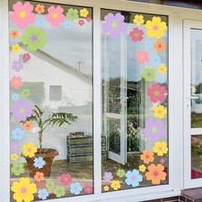 Colorful Flower Window Clings 6 Sheets Spring Double-Sided Floral Decals Peel...