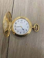 SEIKO Gold Pocket Watch White Dial Timepiece Vintage Authentic Genuine