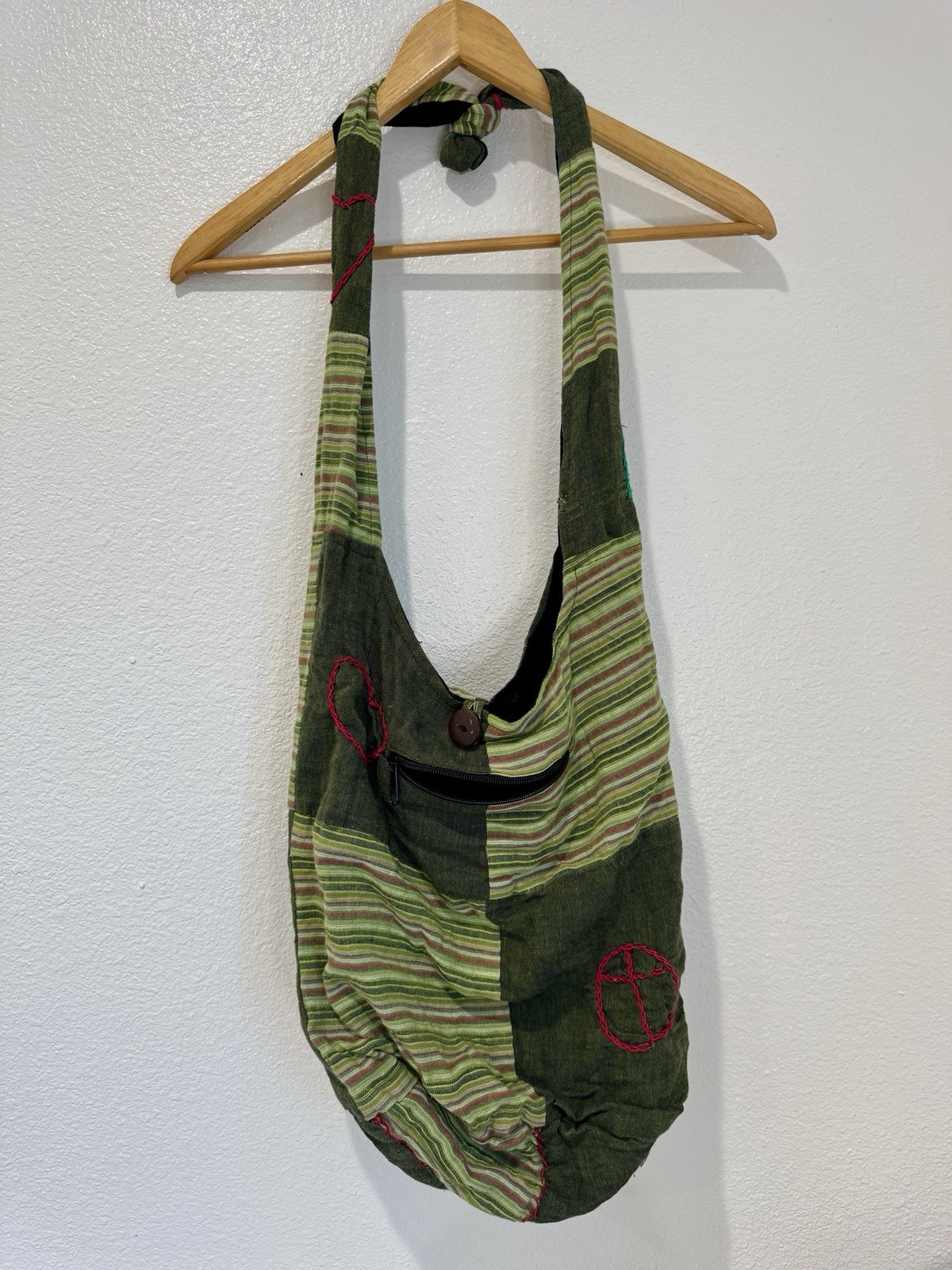 Green Red Cotton Patchwork Bohemian Crossbody Sho… - image 3