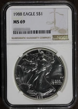 1988 (MS69) American Silver Eagle NGC $1 ASE 1 oz - Random Serial