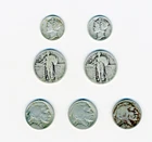 (2) MERCURY DIMES (2) STANDING LIBERTY QUARTERS (3) BUFFALO NICKELS CIRCULATED
