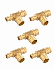 (Pack of 5) EFEILD 3/4" X 1/2" X 3/4" Barb Pex Reducing Tee Brass Crimp Fitti...