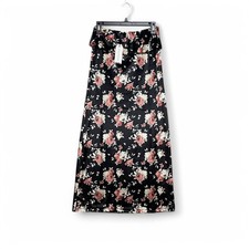 Whimsigoth Dark Floral Maxi Skirt Elastic Waist Small Fairy Grunge Black Party