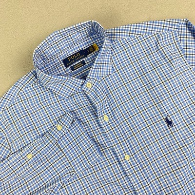 Polo Ralph Lauren Mens Performance Shirt L Button Classic Fit micro Check plaid