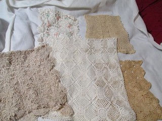 Beautiful Lot of 5 Vintage Handmade Crocheted Table Runners Dresser Scarves