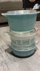 Pyrex VTG Amish Butterprint Casserole Dish Set 471 472 473  W/Lids Stackable