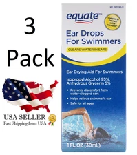 3 Pack: Equate Ear Drops for Swimmers  1 fl oz New Sealed Fast Shipping