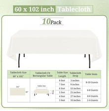 10 Pack Table Cloth Rectangle Tablecloth 60 X 102 Inch Ivory, Polyester