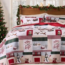 Christmas King Quilt Bedding Set, Snowman Printed Lightweight Reversible Beds...