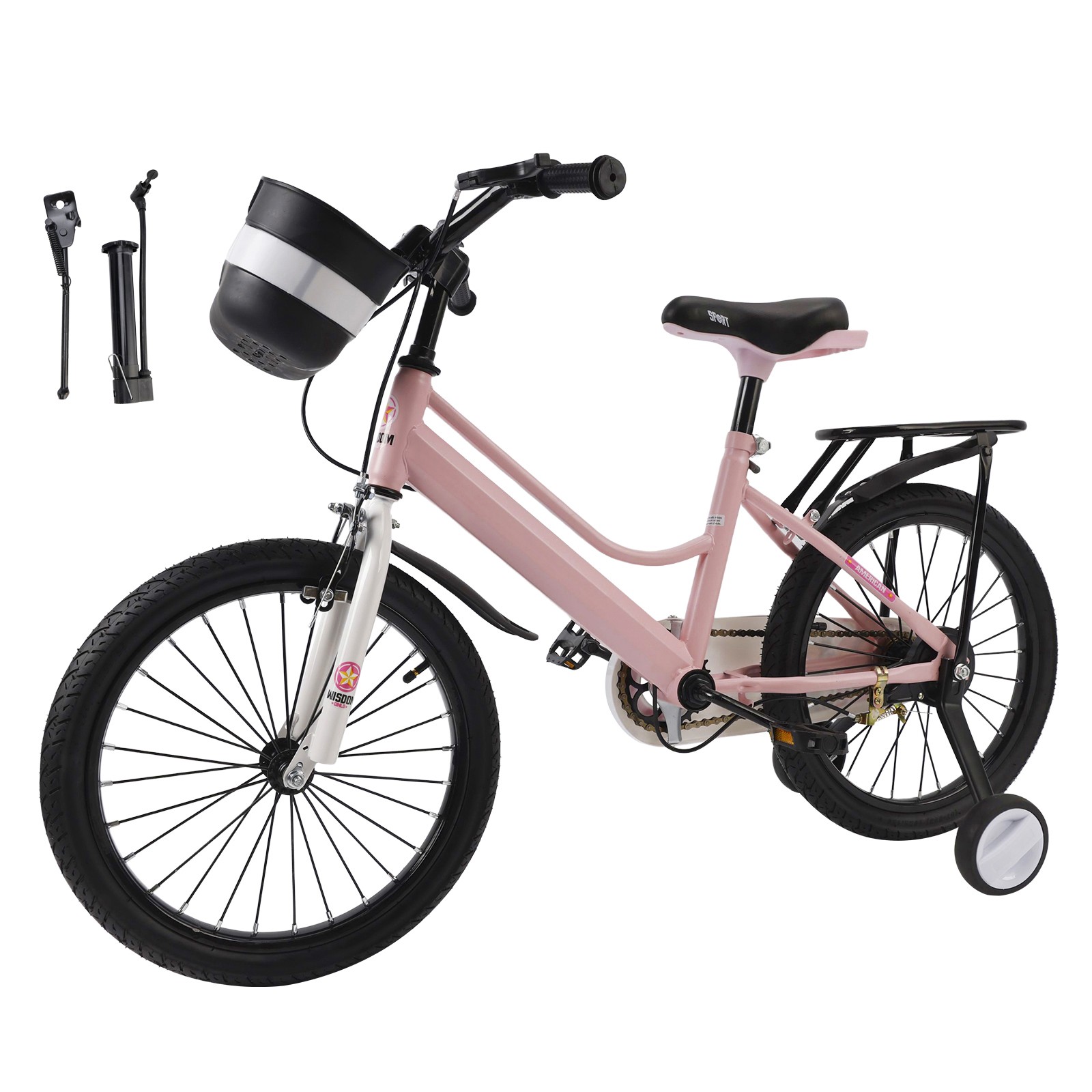 16" Kids Bike for Boys and Girls with auxiliary wheels & Rack Pink E#
