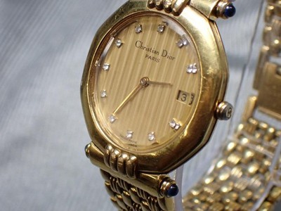 Vintage Christian Dior D64.151 12P Diamond Quartz Gold Women's