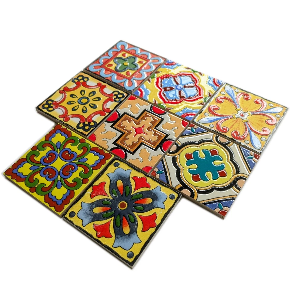 Set of 8 Multi Colour Spanish Moroccan 10cm Square Mosaic Wall & Floor Tiles - Image 4 of 4