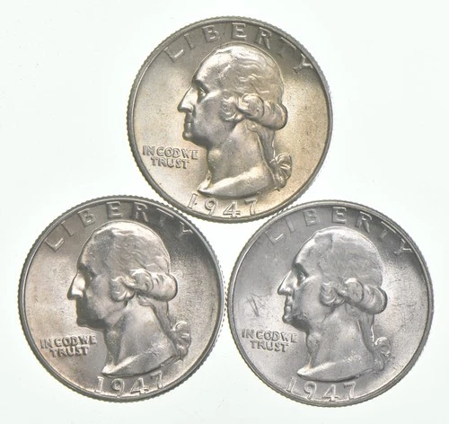 Choice Unc 1947 P+D+S Washington Quarter Gem BU Collection Lot Set *8317