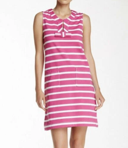 $248 Kate Spade Tropez abito rosa bianco righe maglia fiocco scollo a V senza maniche S
