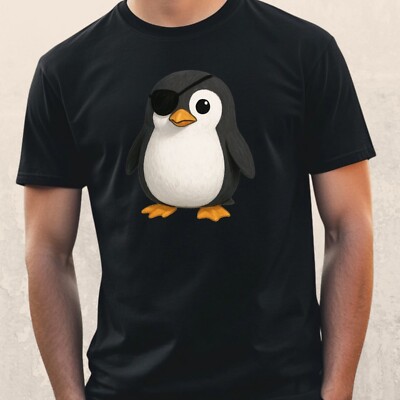 Men's Penguin Eye Patch Print Cotton T-Shirt Size XS to 5XL