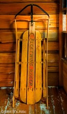 Sled Vtg 50's Auto Wheel  Coaster Co Fleetwing Racer Wood  Steel 45" Snow Sled
