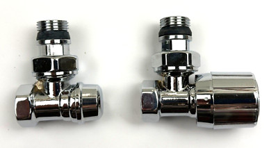 Thermostatic Radiator Angled Valve Set Brass/Chrome Supply Return valves,