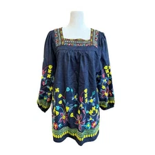 Tru Luxe Blouse Women Medium Floral Embroidered Hippie Peasant Boho Square Neck