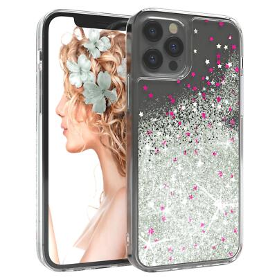 Für Apple iPhone 12 / 12 Pro Handyhülle Flüssig Glitter Hülle Schutz Case Silber