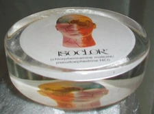 Vintage Clear Lucite ISOCLOR Pharmacy Drug Pill Medicine Advertising Paperweight