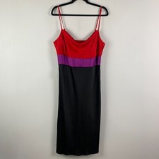 Express Satin Color Block Tier Cowl Neck Midi Slip Dress Red Purple Black Large