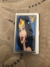 Retro Blue POW WONDER WOMAN Business Credit Card Holder I.D. Case