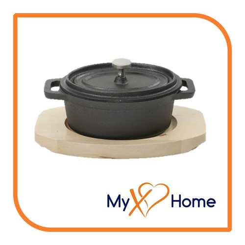 0.35 Qt Oval Cast Iron w/Handles & Wooden Base (1 Casserole) by MyXOHome - Afbeelding 1 van 6