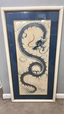 Early 20th Century Silk Screen Of A Dragon W/ Frame 21x1.5x40”