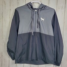Victoria's Secret PINK Windbreaker Womens XS Black Anorak 1/2 Zip Pullover Dog