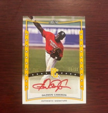 2014 Leaf Perfect Game  DAZMON CAMERON YELLOW #50/50 Certified Autographed Card