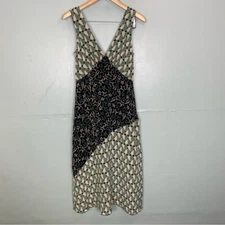 Anna Sui Silk Heart Star Green Upcycled Midi Dress Green Sleeveless Size 4