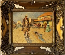 KONSTANTIN KONSTANTINOVICH KUZNETSOV ANTIQUE WESTERN COWBOY HORSE OIL PAINTING