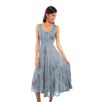 Scully  Ladies Ash Grey Lace Up Peasant Tiered Dress HC118-ASG