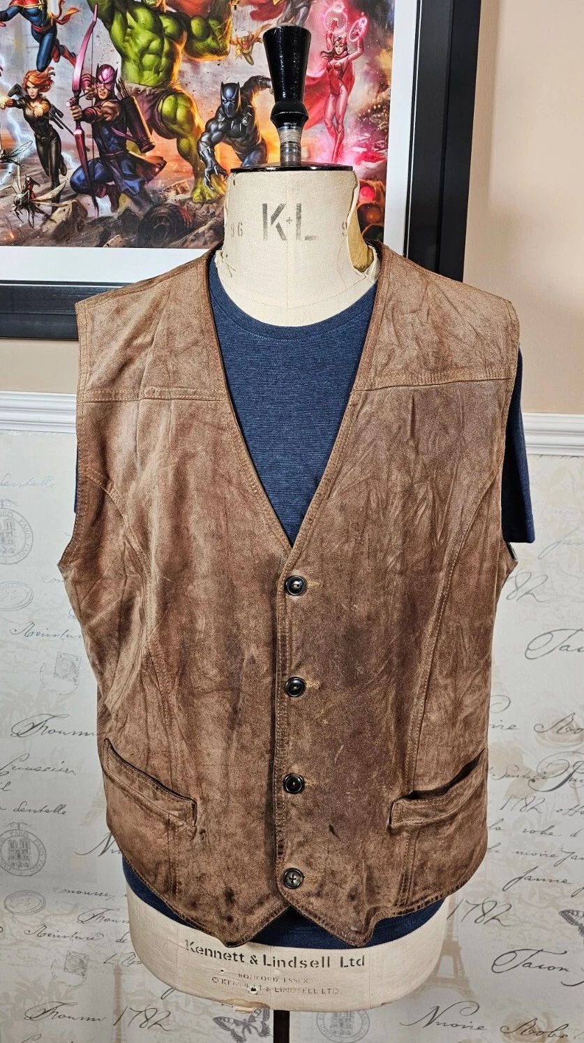 Peak Performance Leather Waistcoat Men's 2XL Vintage Country Chore 80's Vest