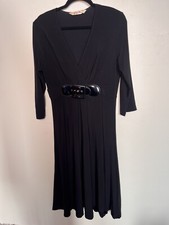 Lilly & Rose Size 12 Black Knee Dress Shiny Patent Belt Sexy Xmas Party Work