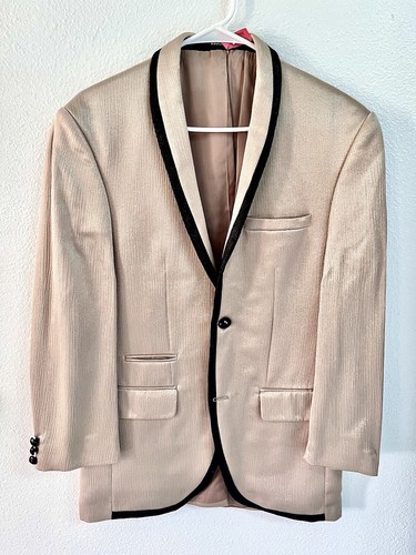 MENS FORMAL/TUXEDO JACKET 36”W PANTS 32” INSEAM 🥂CHAMPAGNE COLOR W BLACK TRIM - Picture 10 of 23